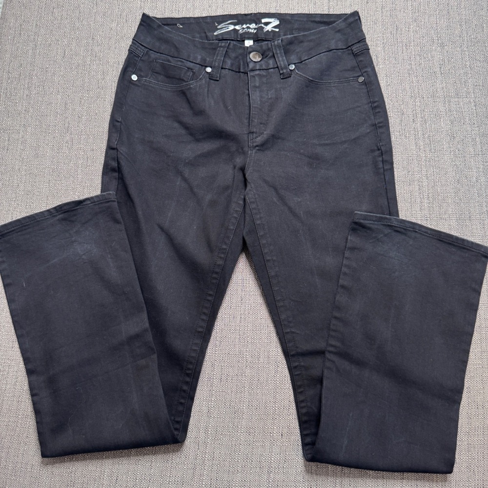 Seven7 Womens Black Straight Leg Jeans Size 8 Mid Rise Classic Denim Pants